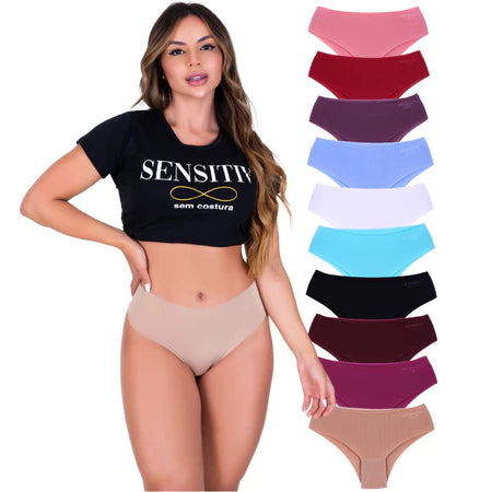 Kit Com 15 calcinhas altas Sensitiv Sem Costura Corte Laser